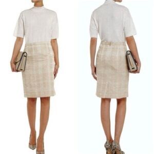 Tory Burch Ivory Textured Midi Pencil Skirt